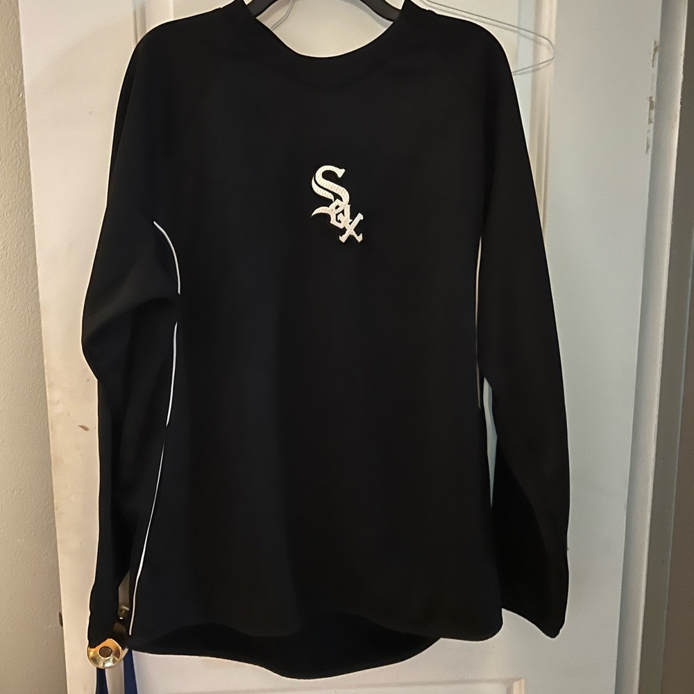 Mens Majestic MLB Chicago White Sox Long Sleeve Poly Texture Fleece Lines Shirt